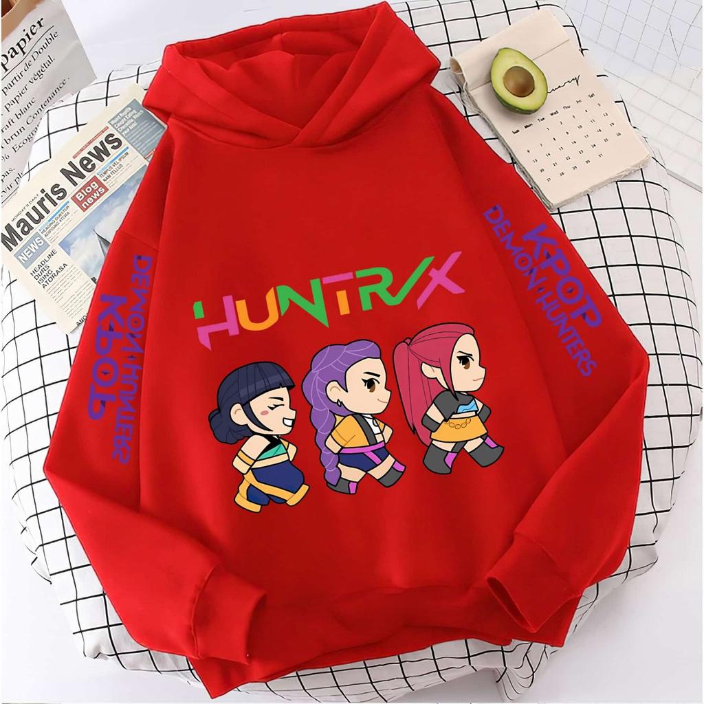 New KPop Demon Hunter Cartoon Girls Hoodies Children's Korean Wave Print Fashion Casual Tops Casual Girls Clothing Warm