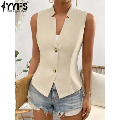 Women's Fashion Casual Summer Spring Solid Color Print Sleeveless V-Neck Blouses & Shirts