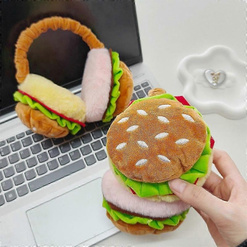 Funny Burger Ear Warmer Fun Plush Ear Hoods for Men and Women