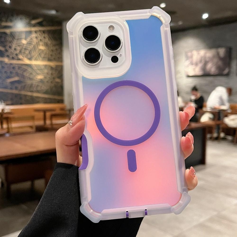 For Magsafe Laser Dazzling Armor Case For iPhone 17 16 15 14 13 Pro Max Wireless Charging Dual Layer Protection Cover