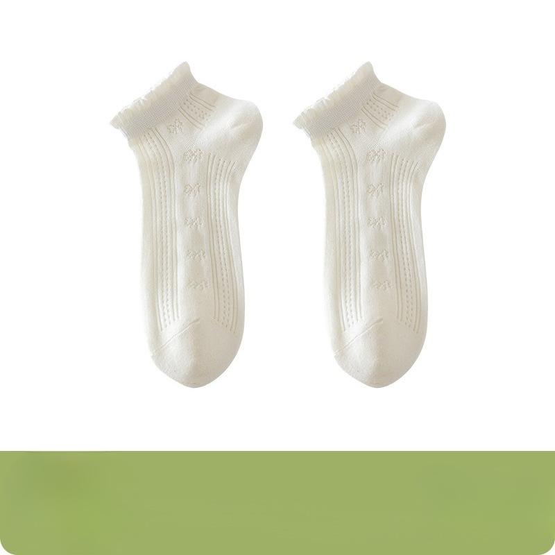 

Female Summer Thin Model Lovely Bow Hollow Out Mesh Breathable Short Tube White Socks 1 pair