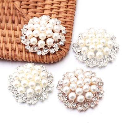 2Pcs Pearl Rhinestone Applique Patches Multi-shape Jewelry Alloy Beads for Clothes Decorate DIY Crafts Hair Clip Button Ornament
