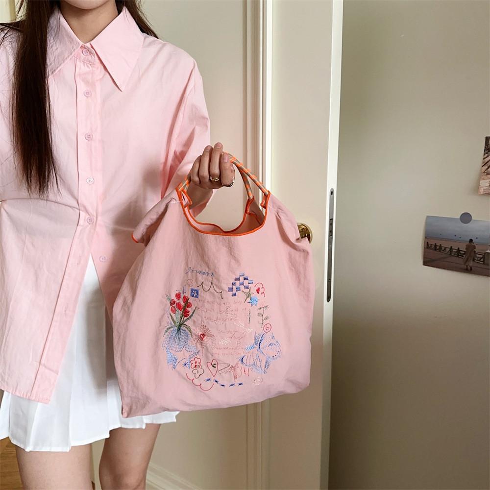 Trendy Korean Style Embroidered Tote Bag For Women And Students Casual Shopping Bag