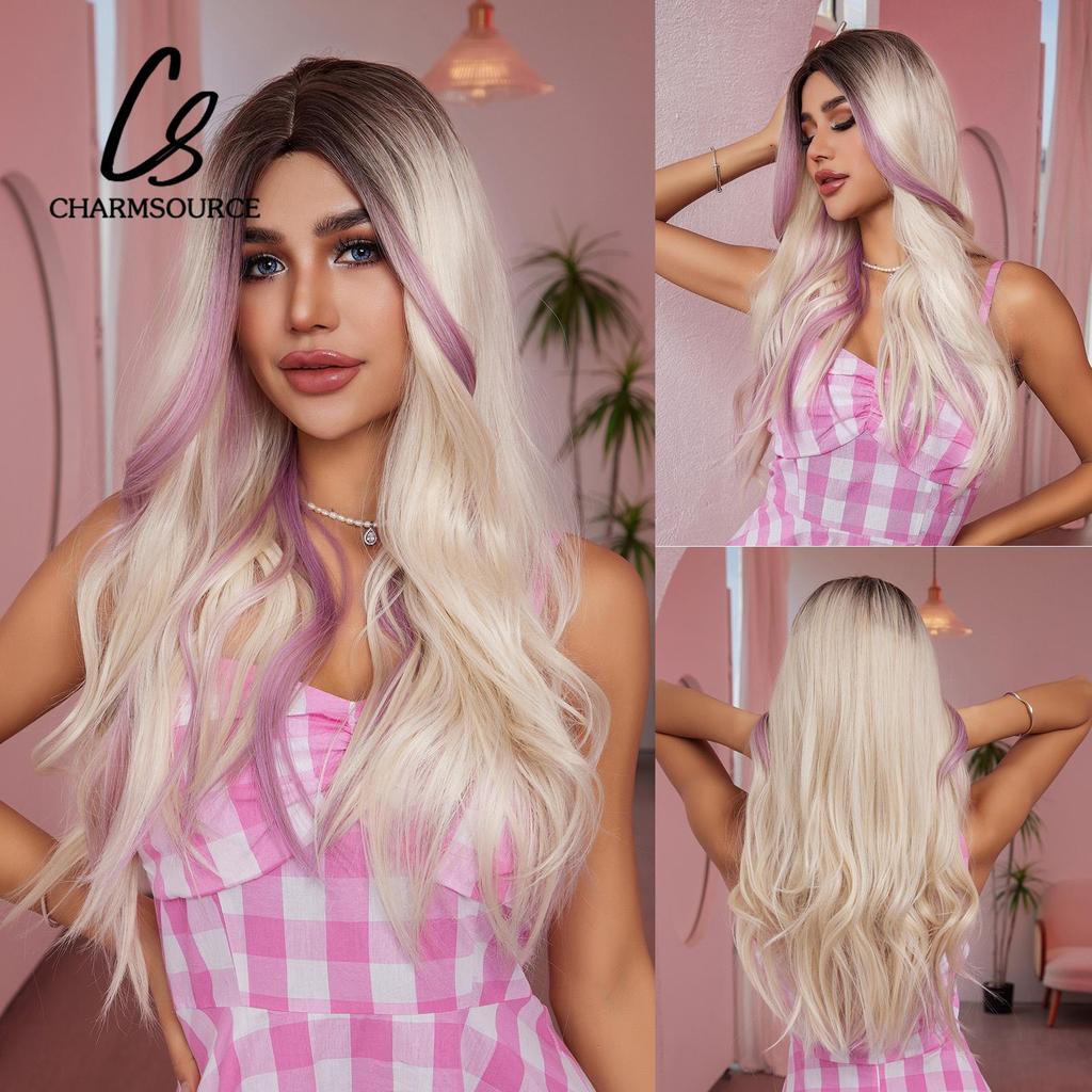 ALAN EATON Dlouhá Vlnitá Paruka Světle Blond s Dlouhou Ofinou Syntetické Paruky pro Ženy Cosplay Párty Nošení Žáruvzdorná