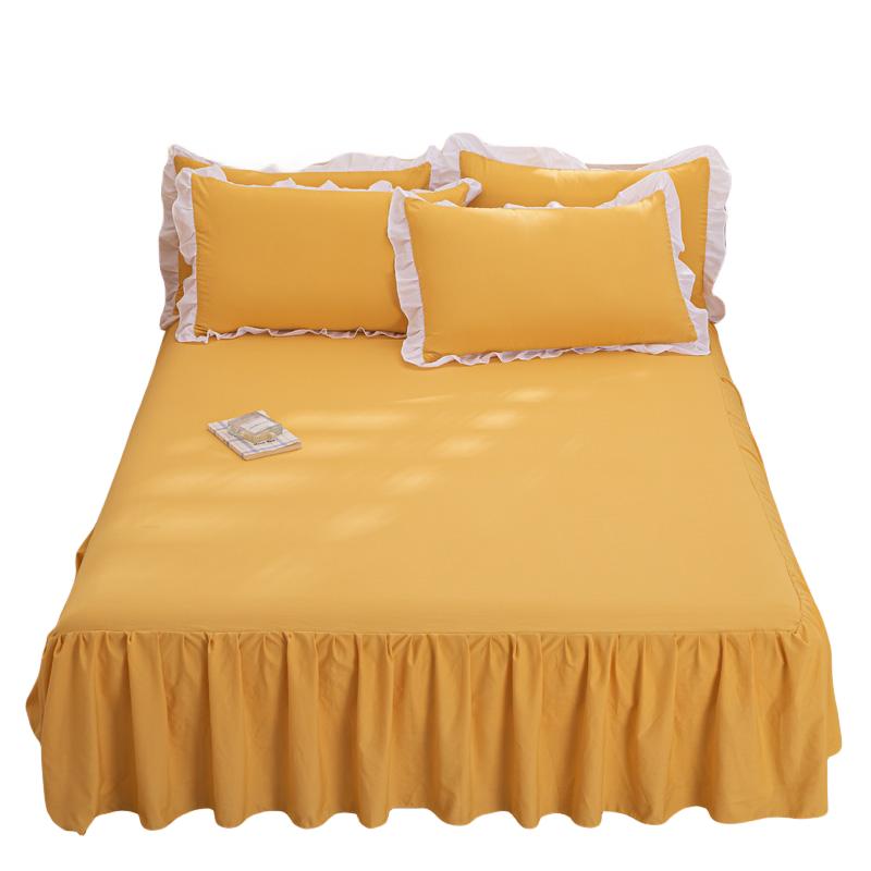 1PC Bedding Bed Skirt With 2pcs Pillowcases Wedding Bedspread Bed Sheet Mattress Cover Full Twin Queen King Size Bedsheets
