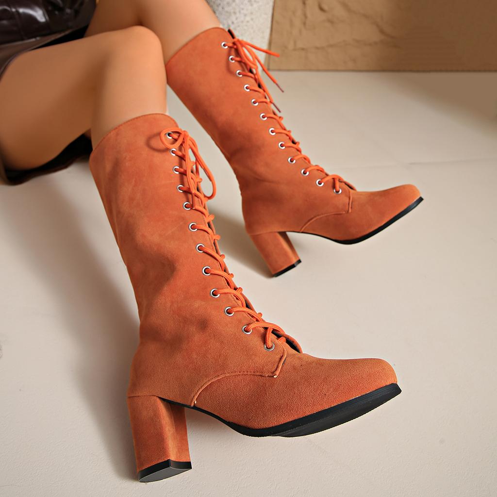 Europäische und amerikanische Retro-Martin-Stiefel Damen Britische Herbst- und Winter-Neuheiten Damenstiefel Schnürstiefel Hohe Stiefel Stiefel mit dickem Absatz Kniestiefel