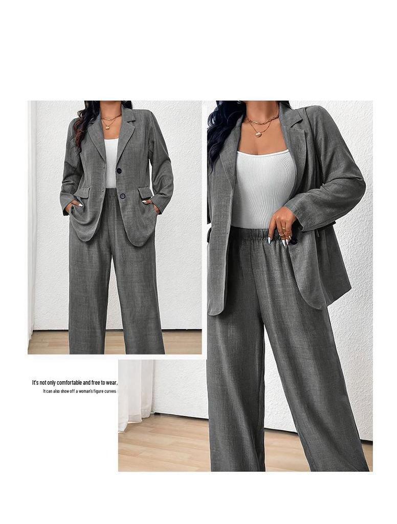 European & American Fashion Slim Fit Lapel Cardigan Suit & Pants Set for Women