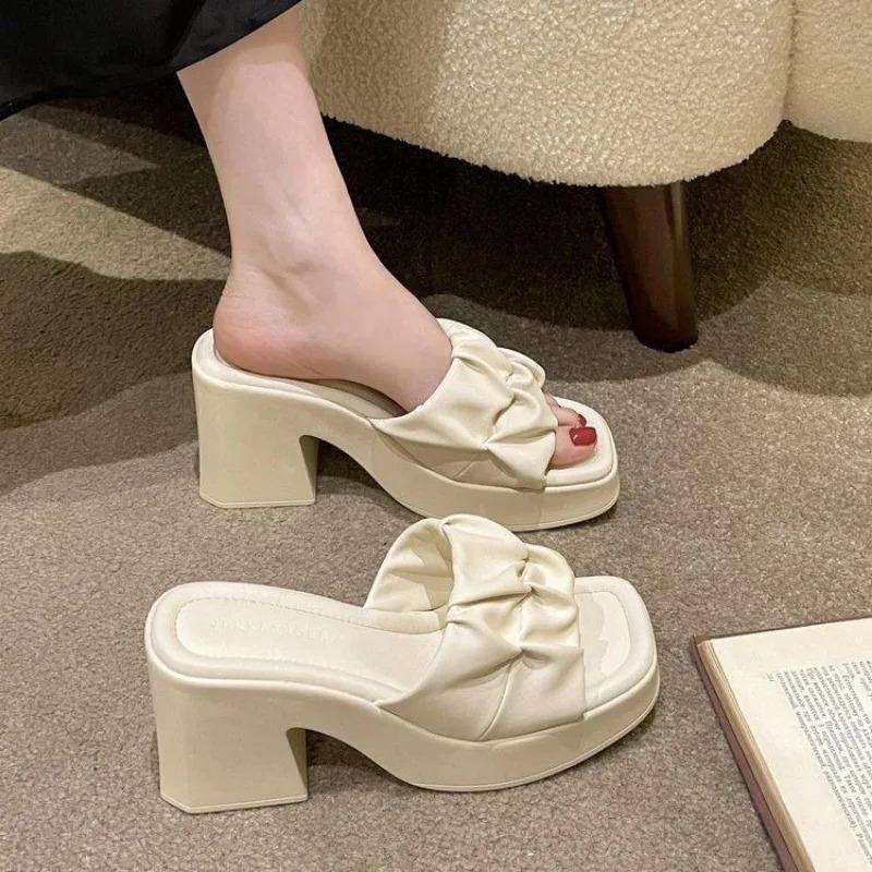 Soleist Sommerschuhe mit hohem Absatz für Damen, lässige Fischmaul-Schuhe, Damenschuhe im Angebot 2024, Mode, Neu, Quadratische Zehenpartie, Anti-Falten, Damen-Slipper