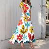 Women's Hawaiian Print Casual Round Neck Short Sleeve High Waist Dress