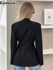 Women's Autumn Chic Elegant Slim Fit Waist Black Blazer Workwear V-Neck Suit Jacket
