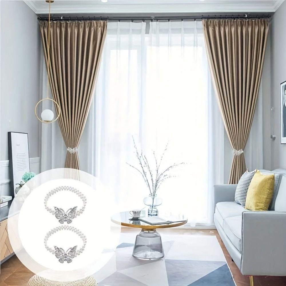 Butterfly Clips Pearls Curtain Holdbacks Elastic Window Curtain Tie Belts Home Decor