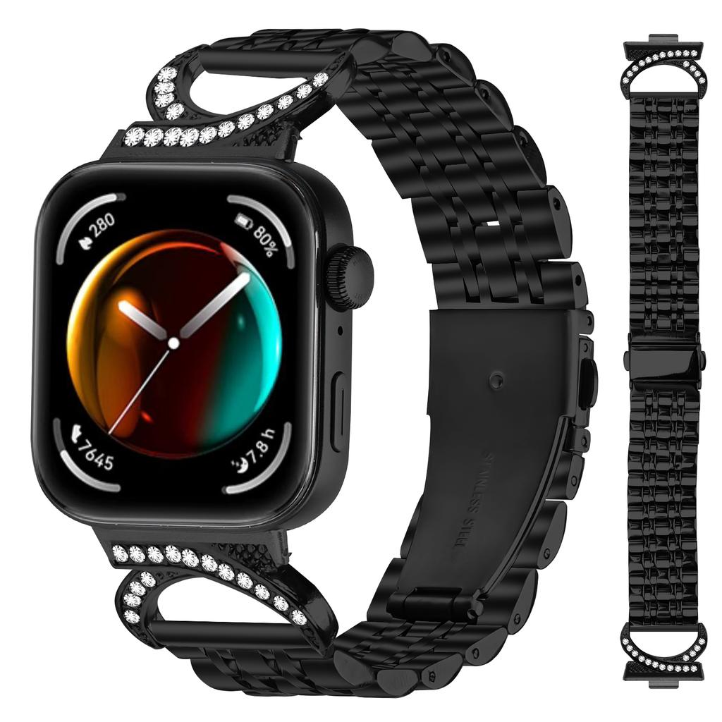 Watch Strap for Huawei Watch Fit 4 Pro/Fit 4/Fit 3 Seven Bead Stainless Steel Band with Rhinestone Ox Horn Style Connector