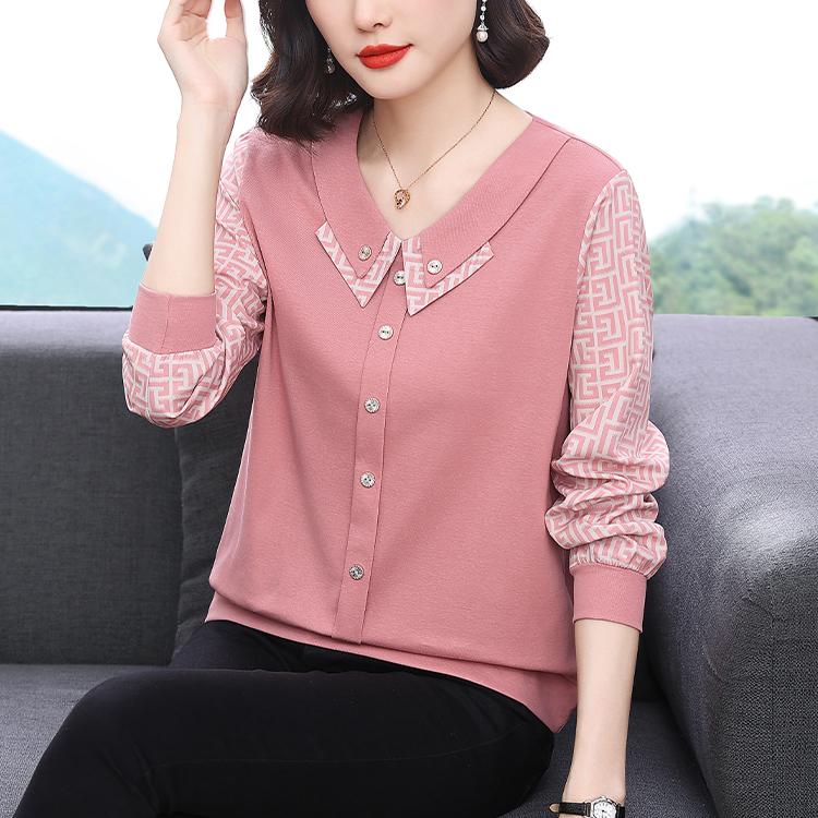 Women's 4XL T -shirt Mother's Dressed In Spring and Autumn New Long -sleeved T -shirts High -end Design Loose and Slimming