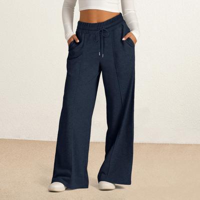 Pantaloni sportivi da donna a gamba larga primaverile Pantaloni sportivi con coulisse in vita tinta unita Tasche pantaloni larghi da salotto