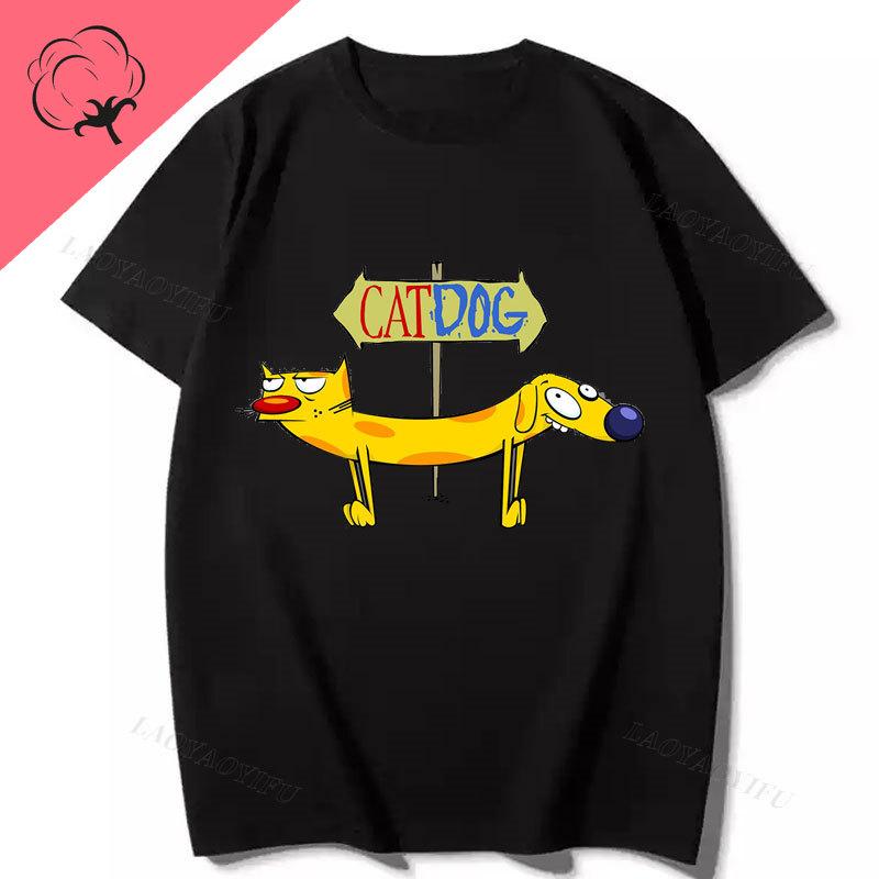 

90S Cartoon TV Cat Dog Funny Movies Retro Style Meme Chill Essential T-Shirt Boy Girl Cotton O-neck Graphic T Shirts 4XL
