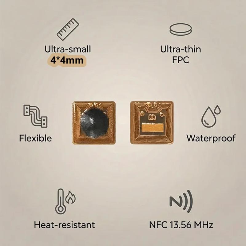 Programovatelný 4*4mm Mikro FPC NFC RFID Tag Samolepka Ntag213 1mm Dosah čtení pro Kontrolu přístupu a Řízení dodavatelského řetězce