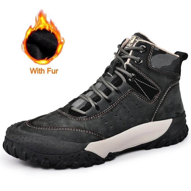 Fashion Luxury Brand Men Handmade Designer Winter Flat Outdoor Shoe Genuine Leather Men Antiskid Snow Ankle Boots New Work Walking Shoes