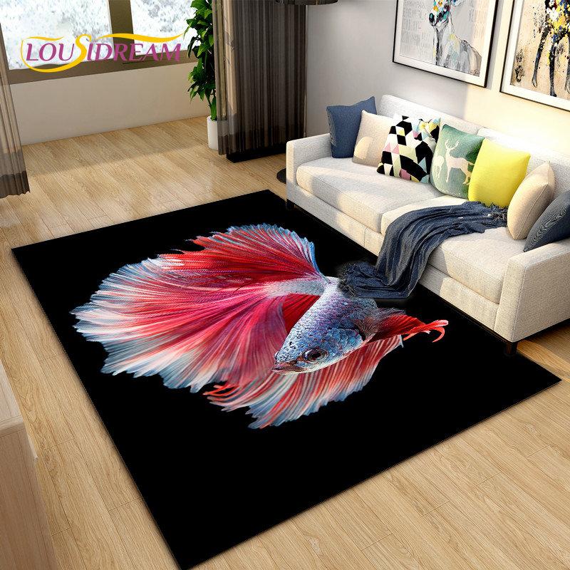 Covor de zonă 3D Fish Golden Arowana Betta Fish, covor pentru sufragerie, dormitor, canapea, covoraș, decor, covoraș anti-alunecare pentru joacă pentru copii