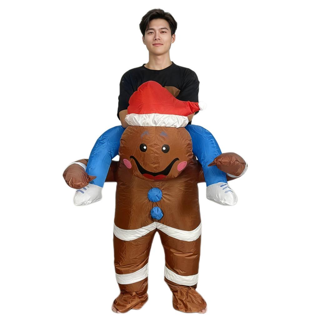 Christmas Riding Reindeer & Gingerbread Man Dinosaur Inflatable Costumes
