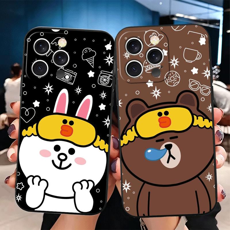 Cartoon Bear B-Browns C-Conys Soft Phone Case for iPhone 16 16E 17 Air 15 Pro Max 14 Plus 13 Mini 11 12 7 Black Cover Back Shell