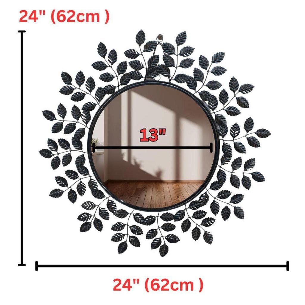 Rust Proof & Weather Proof Round Wall Mirror - Ideal Mirror for Living Room, Foyer Entryway, Wash Basin Area Shiny Black, 61 Cms | 24 Inches 1 Piece