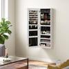 SONGMICS Jewellery Cabinet Armoire, Lockable Wall-Mounted Storage Organiser Unit with 2 Plastic Cosmetic Storage Trays, Full-Length Frameless Mirror