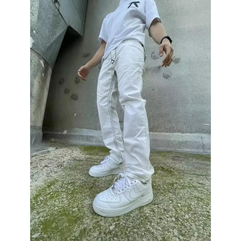 ZYLLO Vintage Hvite Jeans Y2K Klær Menn Kvinner Harajuku Hip Hop Lomme Retro Jeans Mote Lav Midje Bukser