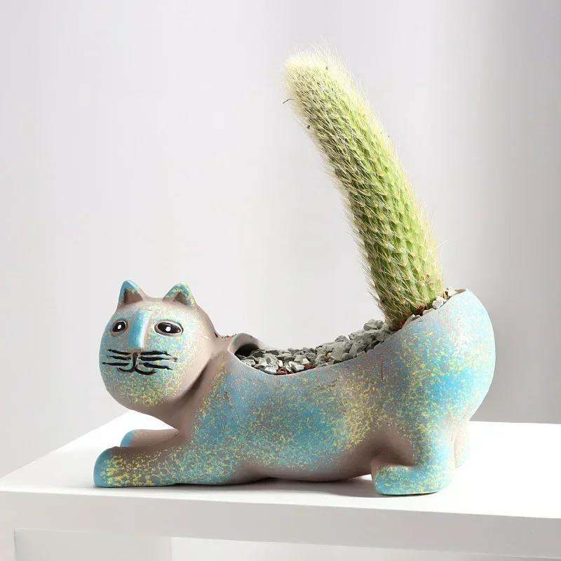 Creative Lovely Cat Plant Pots Tool Fuuny Animals Ceramic Flower Pot Suitable Living Room Indoor Plants Pot Household Decorative