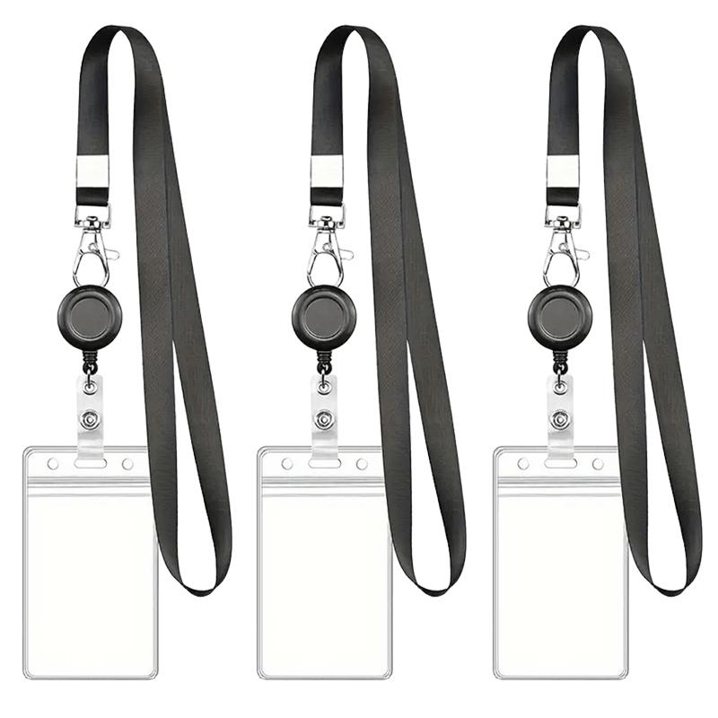 1PC Card Holder Transparent Card Sleeve with Retractable Hang Rope Vertical/Horizontal Available Work Cards Storage Supplies ZYF