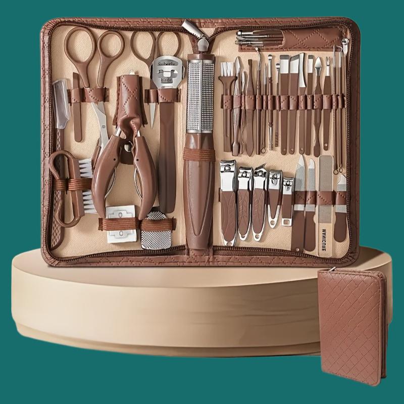 42pcs Pedicure Kit Modern Style Brown 42pcs Stainless Steel Nail Clipper Set, Portable Pedicure and Ear Pick Tools, Home Use Nai