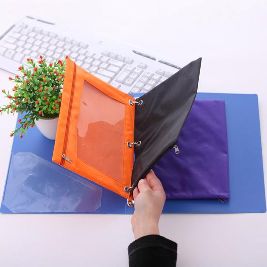 3 Ring Binder File Folder Colorful Fabric Binder Pouch with Clear Window Large Capacity Pencil Pouch for School Office Supplies