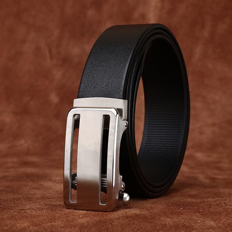 High-End Stainless Steel Automatic Buckle Belt Men'S Genuine Leather First Layer Cowhide Simple Business Dress Pants Belt Men'S