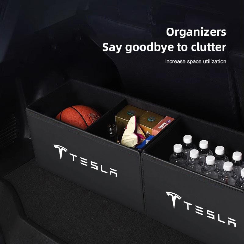 Car Trunk Leather Storage Box Auto Interior Organizer Accessories For Tesla Model 3 Model S Model X Model Y Cybertruck Roadster