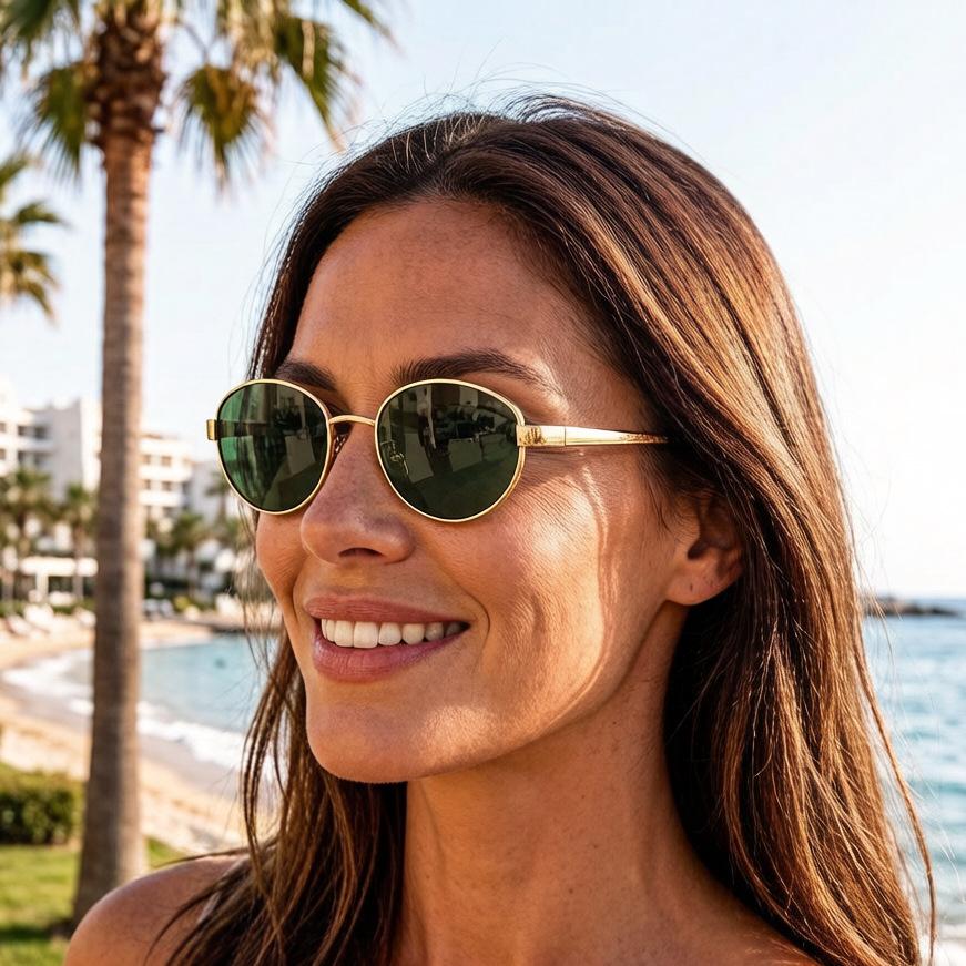 New sunglasses European and American cat's eye metal oval frame sunglasses women's fashion trendy plain flat glasses