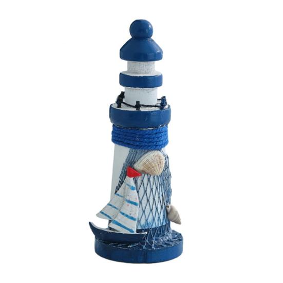 Wooden Lighthouse Figurine, Handmade Nautical Lighthouse Beach Decoration, White Blue Coastal Tabletop Decor for Home, Living Room