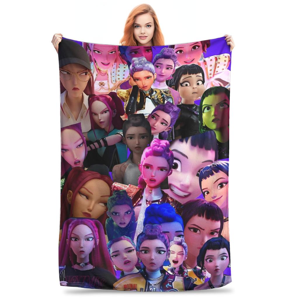 Huntrix KPop Demon Hunters Mira Zoey Rumi Blanket Picnic Flannel Throw Blanket For Outdoor Soft Design Quality Bedspread Gift