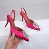 Fashion Elegant Rhinestone Satin Stiletto Heels Pointed Toe Women Sandals Summer Fashion Shoes