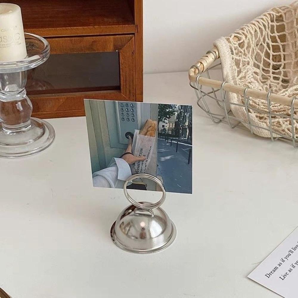 3pcs Stable Base Metal Memo Clips Silver Table Card Stand Name Card Holder Office Accessories