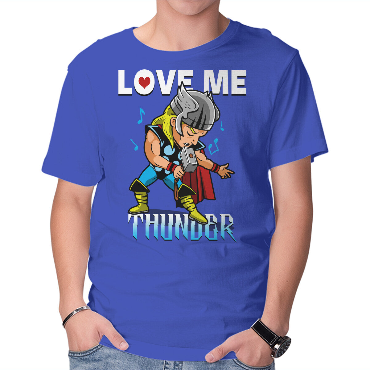 Unisex Crew Neck T-Shirt Love Me Thunder Graphic Short Sleeve Casual Tee L