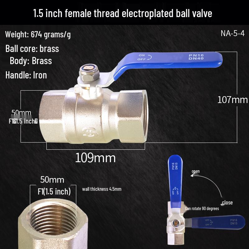 Large Flow 2-Piece Brass Ball Valve with Male/Female Threads for Water Pipes, Available In 1", 1.2", 1.5", and 2" Sizes