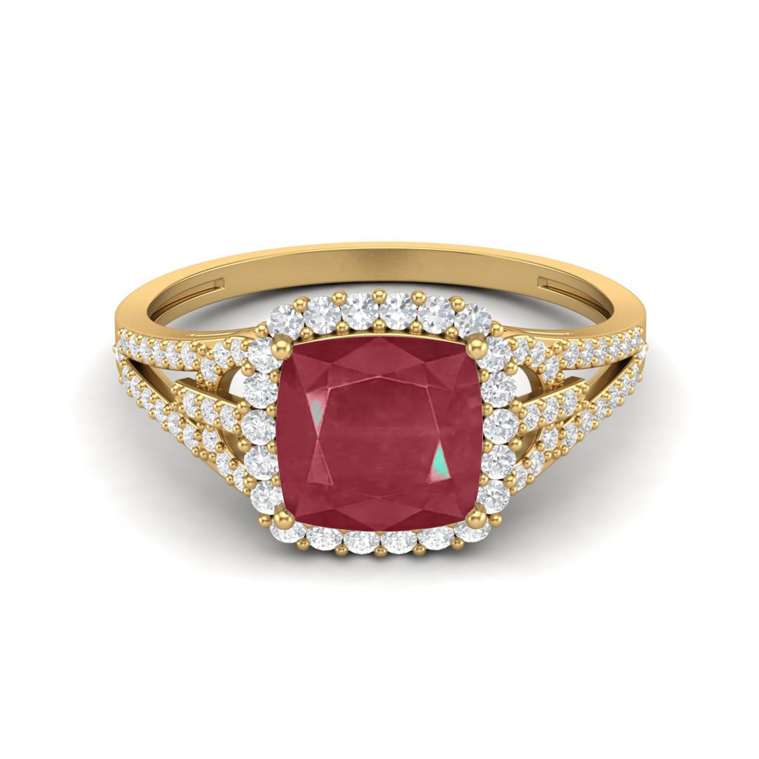 3.42 Cts Cushion Shape Ruby 925 Sterling Silver Gold Vermeil Solitaire With Accent Trio Shank Dainty Wedding Ring 6