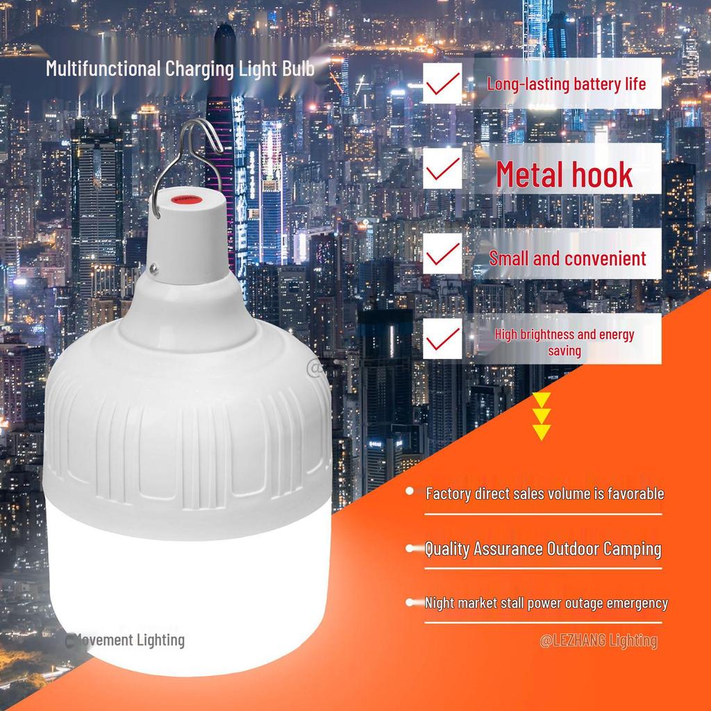 Rechargeable LED Light Bulb for Home, Outdoor, Camping, Night Market, and Emergency Power Outage Use