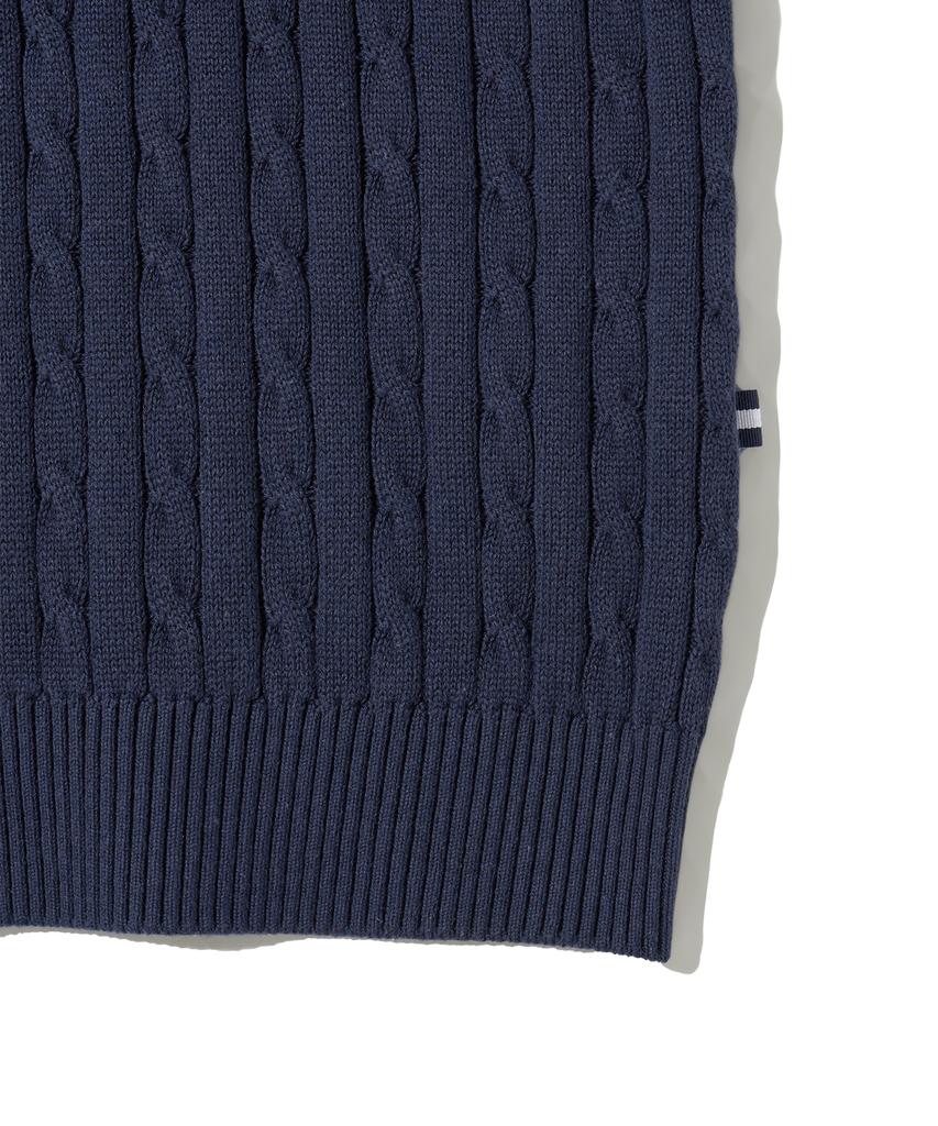 YALE Y Logo Cable Round Knit Navy