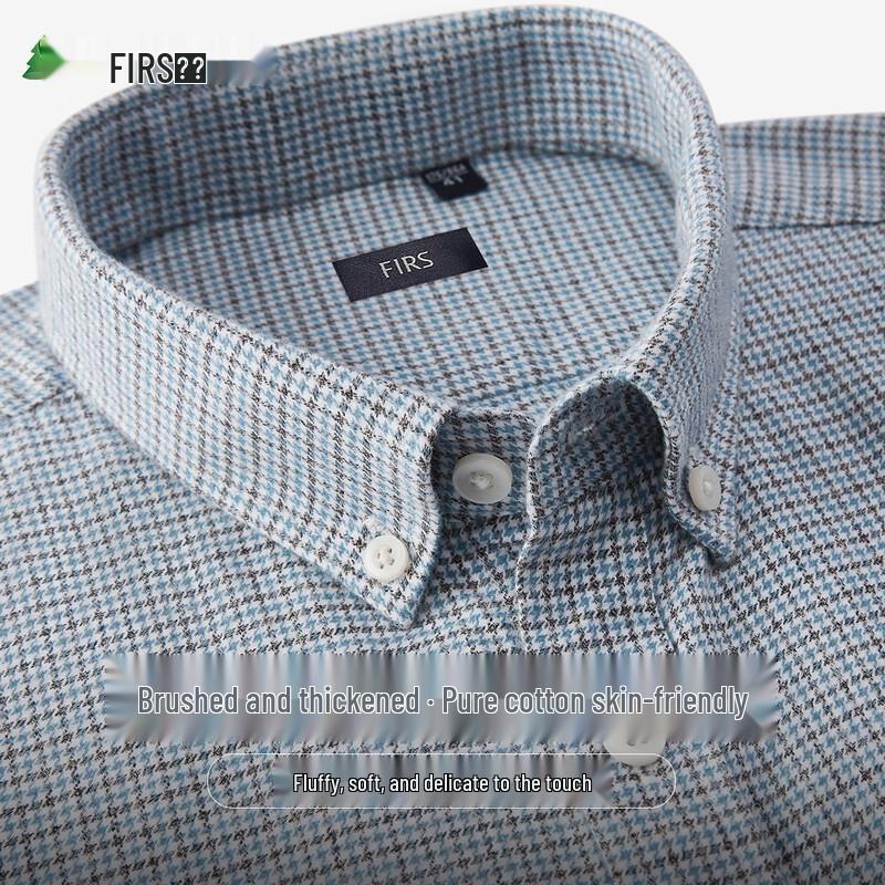 FIRS Men s 100% Cotton Houndstooth Brushed Long Sleeve Shirt 42