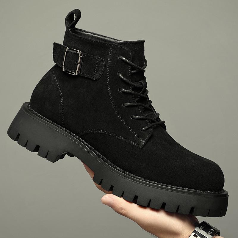 Martin boots men's autumn and winter new platform leather black boys high-top shoes British style locomotive boots tide