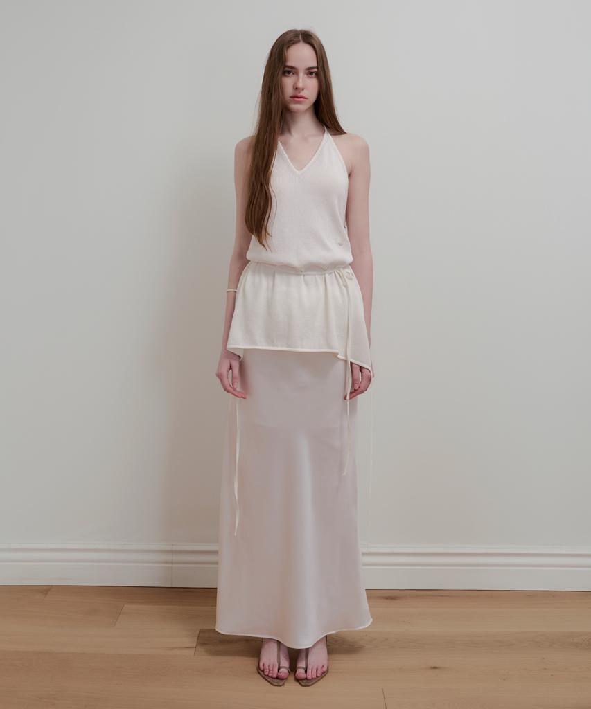 Aobteu Balloon Detail Satin Skirt - White