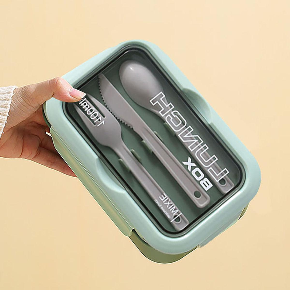 

1 шт. - Большая емкость для бенто-бокса - Портативный контейнер для обеда с вилкой и ложкой для офиса, школы, улицы - Прочный, легко моется 2 зелёный