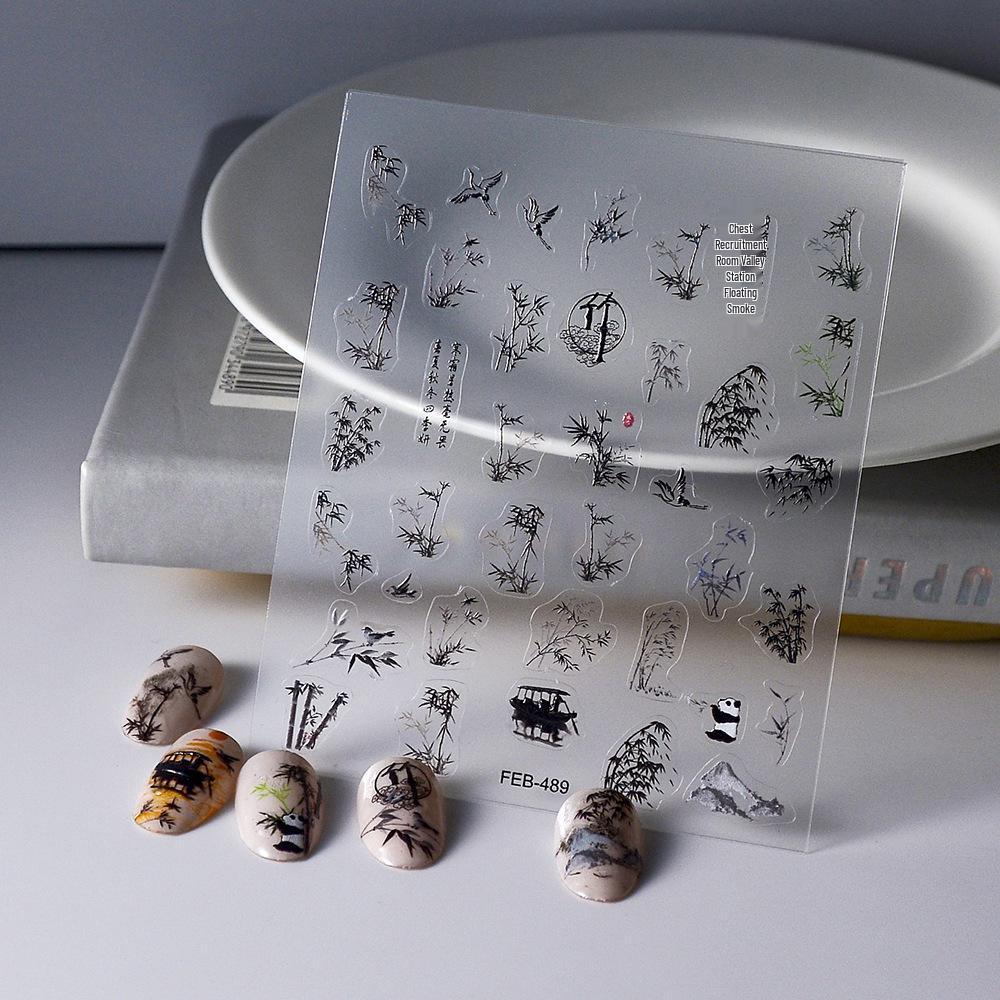 Green Bamboo Nail Art Stickers: Ink Bamboo Adhesive Decals - Elegant, Waterproof, Summer-Fresh Style
