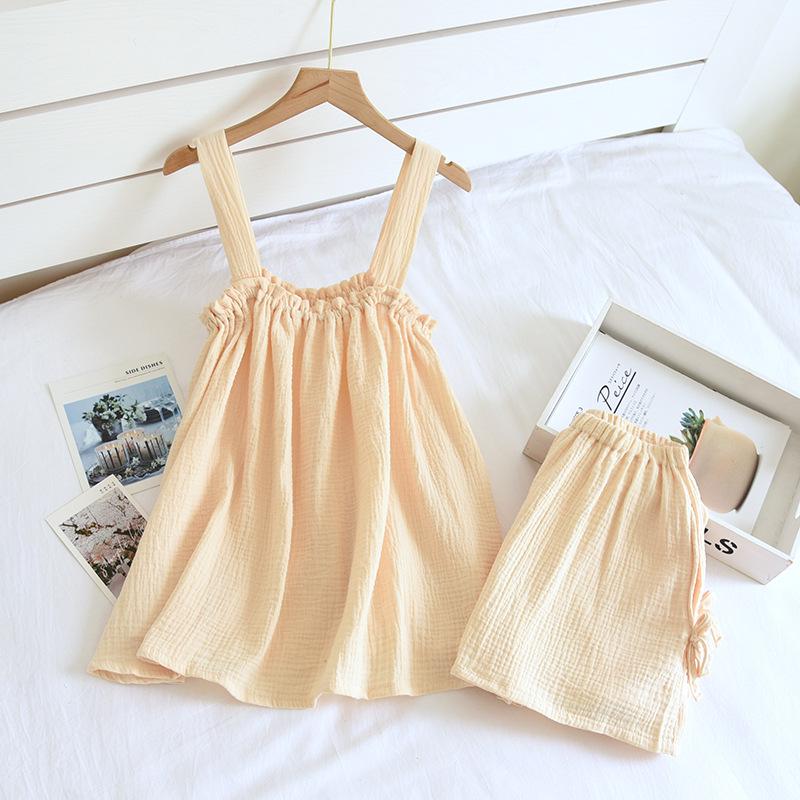 Women's Summer Cotton Gauze Pajama Set - Korean Camisole & Shorts, Sweet and Loose Homewear.