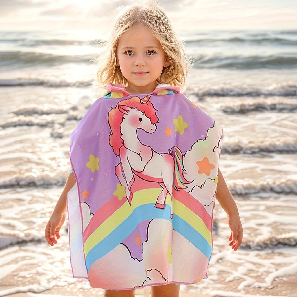Kids Hooded Beach Towel Flat Print Mermaid Dinosaur Microfiber Poncho Boys Girls Swim Pool Bath Cape Changing Robe